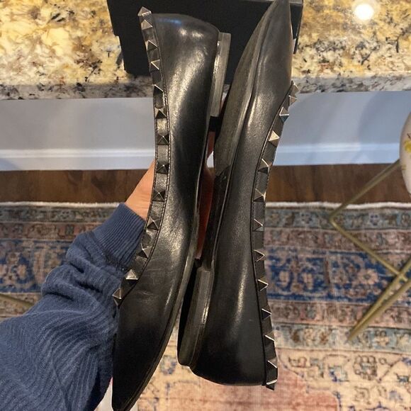 VALENTINO GARAVANI Rockstud Pointed Toe Noir Black Ballet Ballerina Flats - Picture 4 of 9